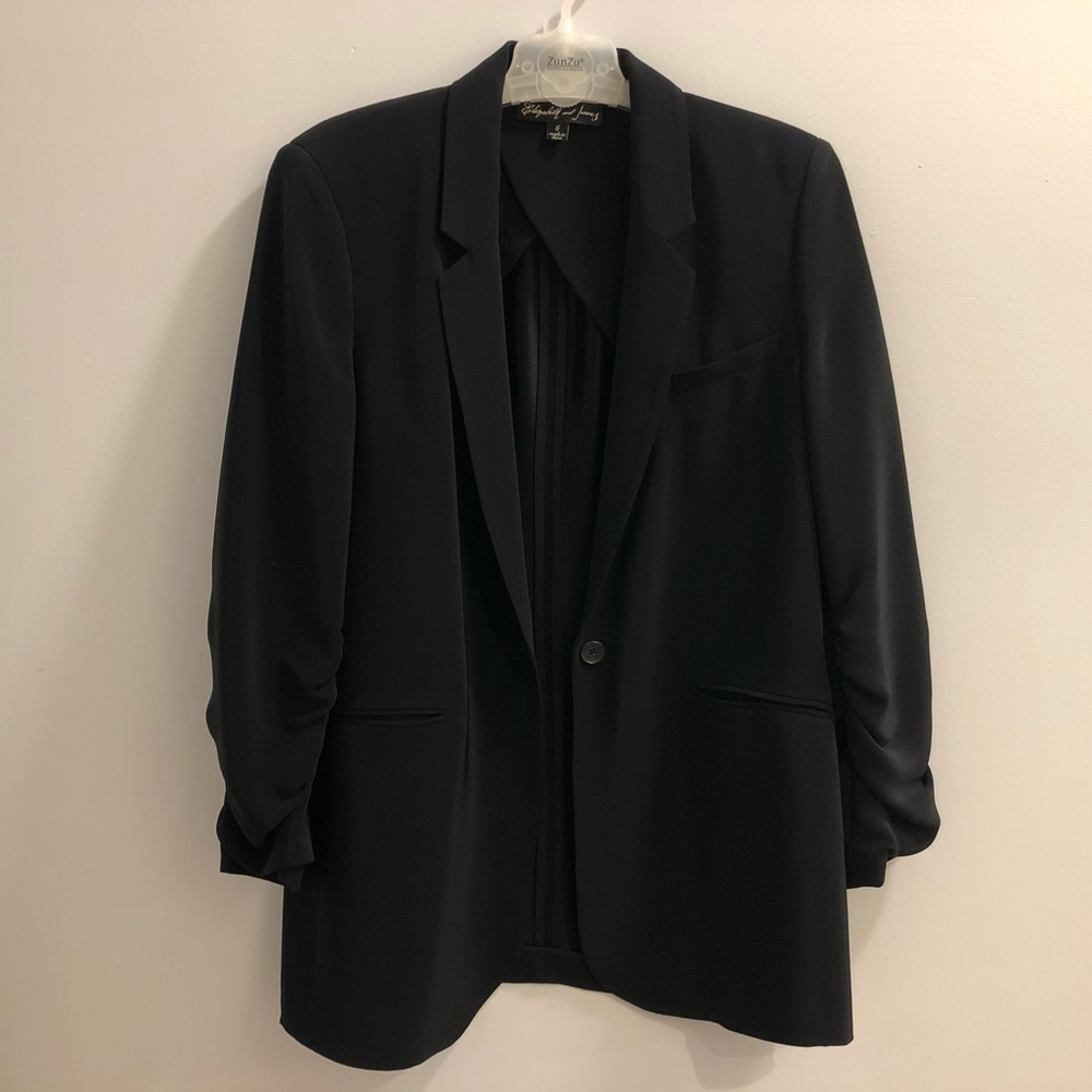 Elizabeth and James Ruched Sleeve Tuxedo Blazer